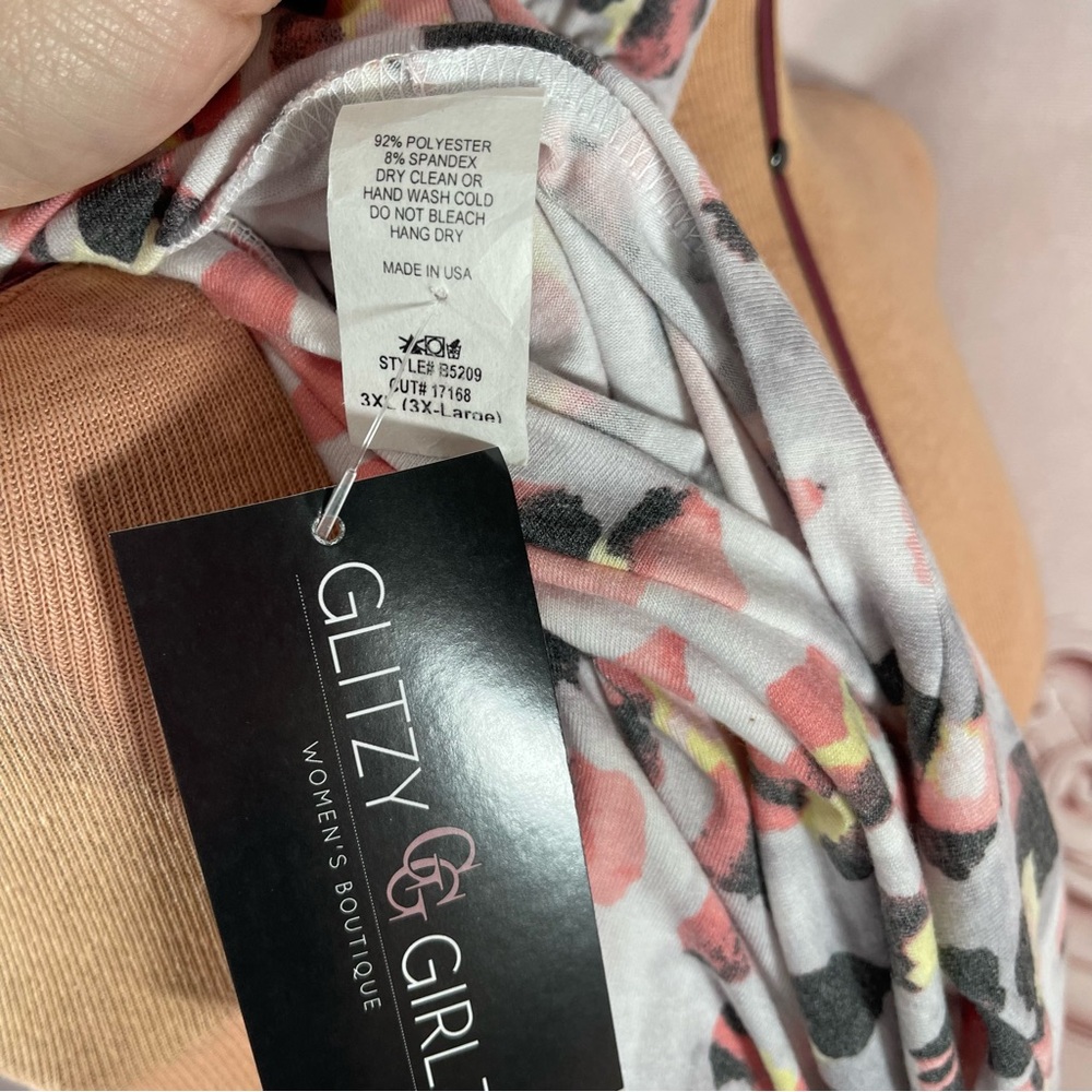 NWT Glitzy Girlz Under the Sun Coral Watercolor Leopard Print Top 3XL - Picture 3 of 10